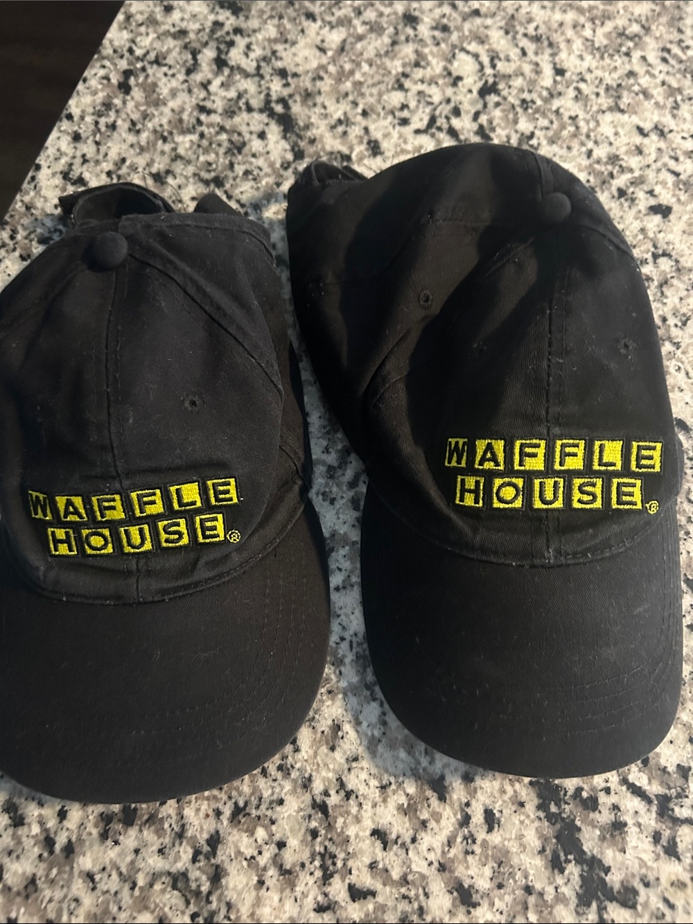 Lot of 2 Black Waffle House Hats With Velcro Adjustable Back